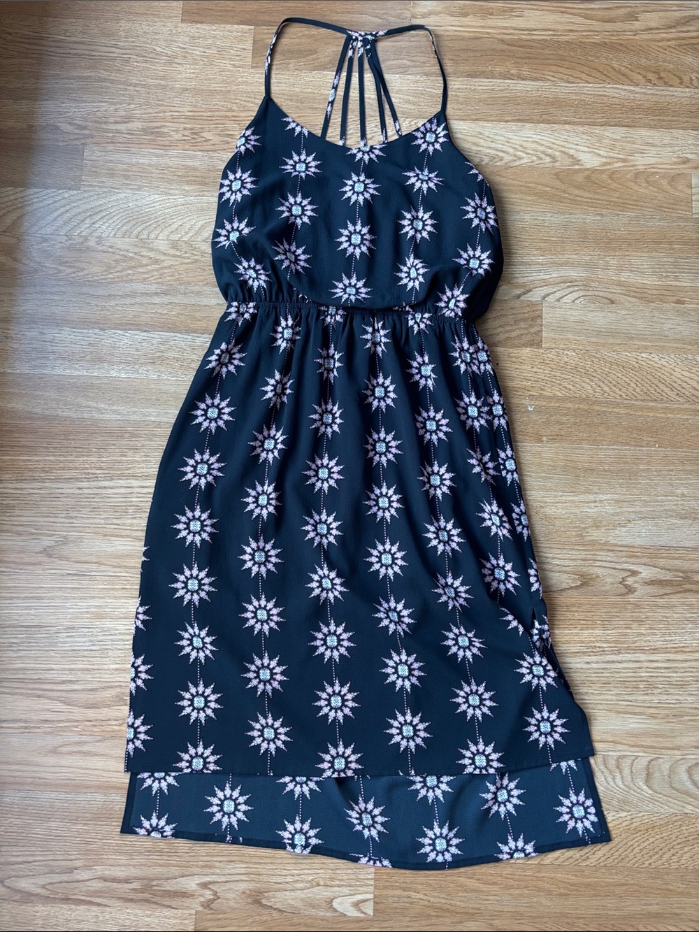 Mimi Chica black sundress with pink starburst print